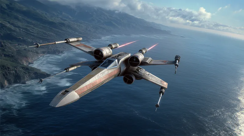 X-Wing Starfighter Over Coastal Cliffs wallpaper