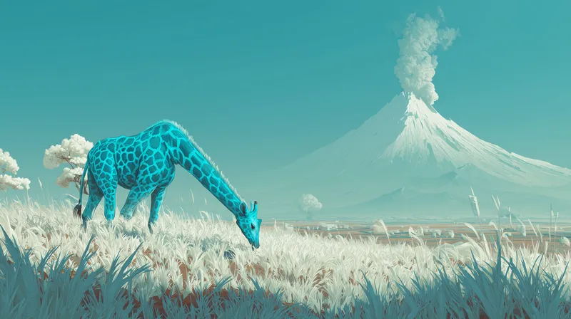Cyan Giraffe in a Volcanic Dreamscape wallpaper