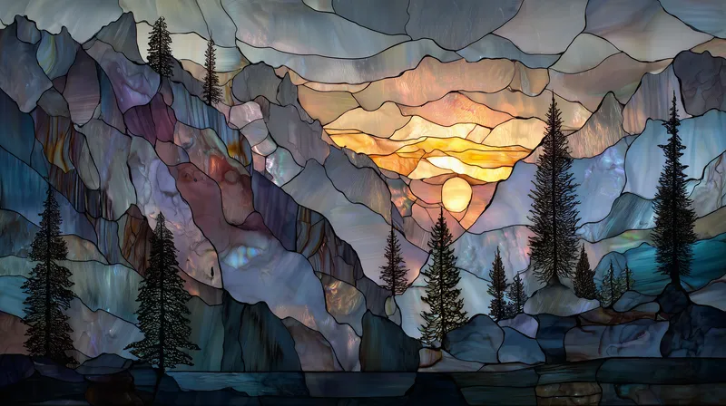 Stained Glass Mountain Sunset wallpaper