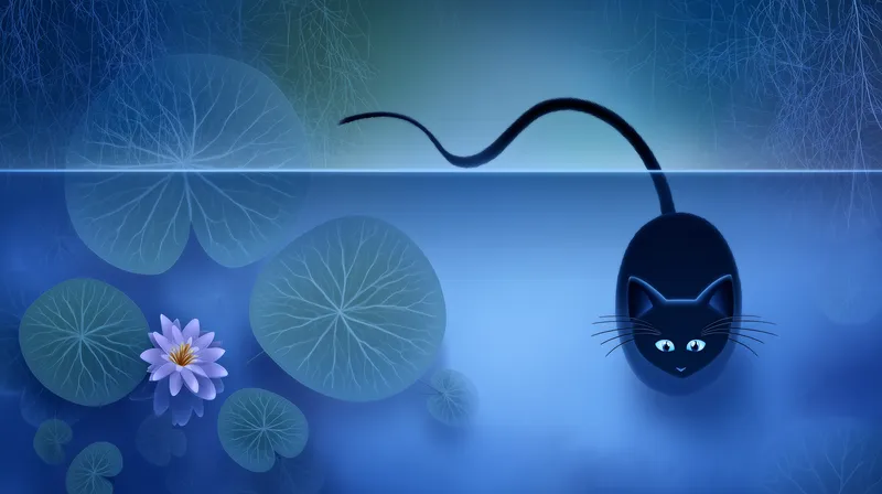 Midnight Cat on a Lotus Pond wallpaper