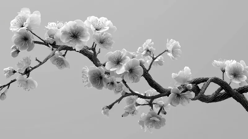 Cherry Blossom Branch in Monochrome wallpaper