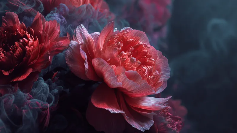 Crimson Peonies in Smoke wallpaper