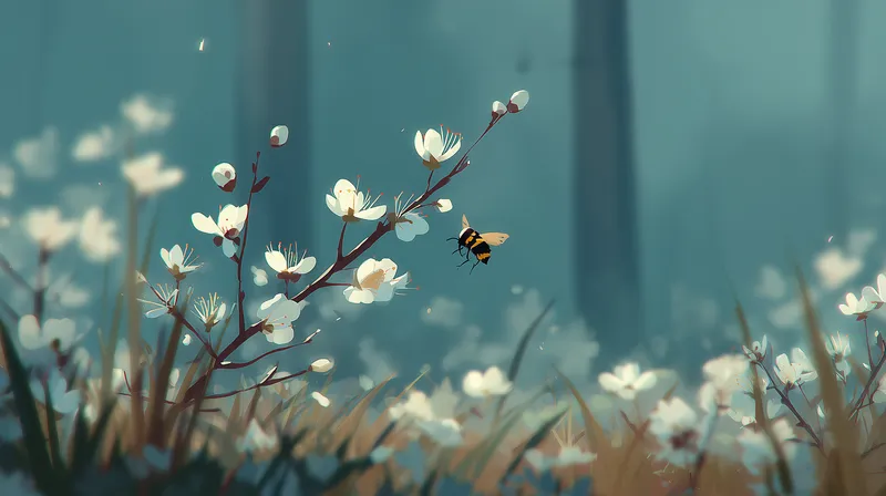 Bumblebee Among Spring Blossoms wallpaper