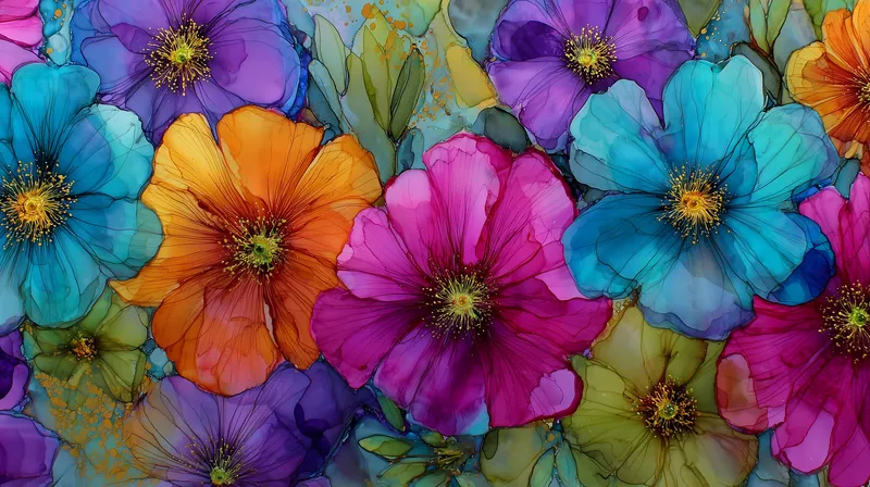Vivid Blooms in Alcohol Ink wallpaper