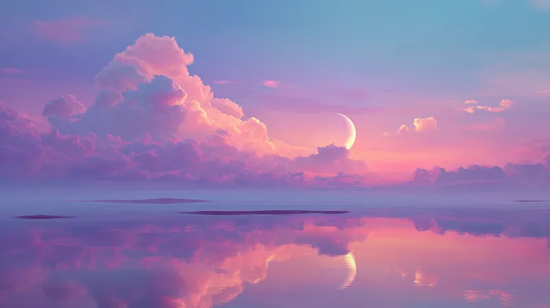 Crescent Moon Over Pastel Reflections wallpaper
