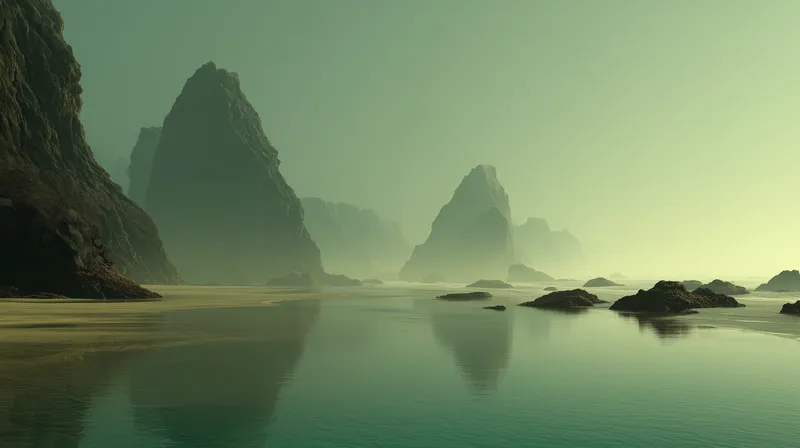 Misty Sea Stacks at Low Tide wallpaper