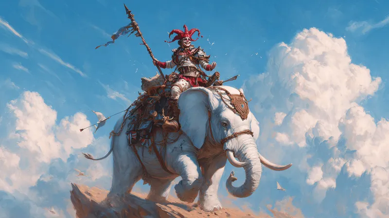 Jester Knight Riding a White War Elephant wallpaper