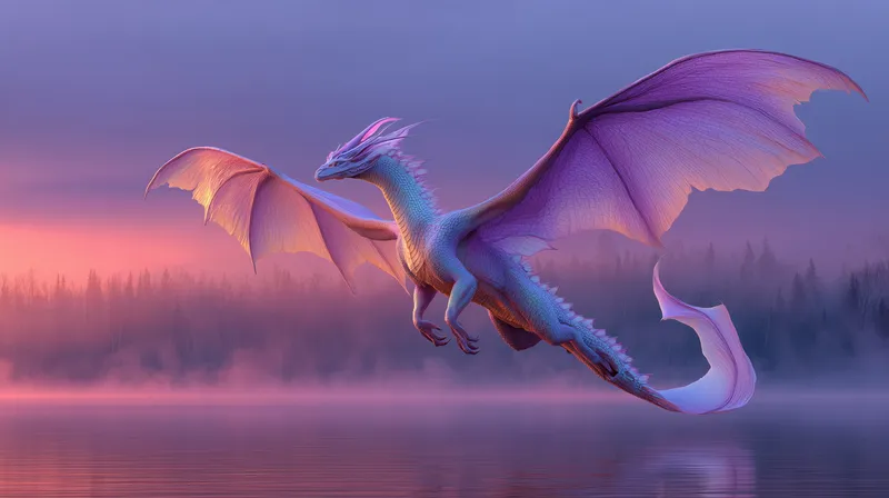 Twilight Dragon Over Misty Lake wallpaper